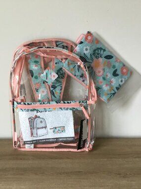 Eastsport 16" Pink/Clear Backpack w/Bonus Drawstring Sling Pouch - 2 Pc Set NWT